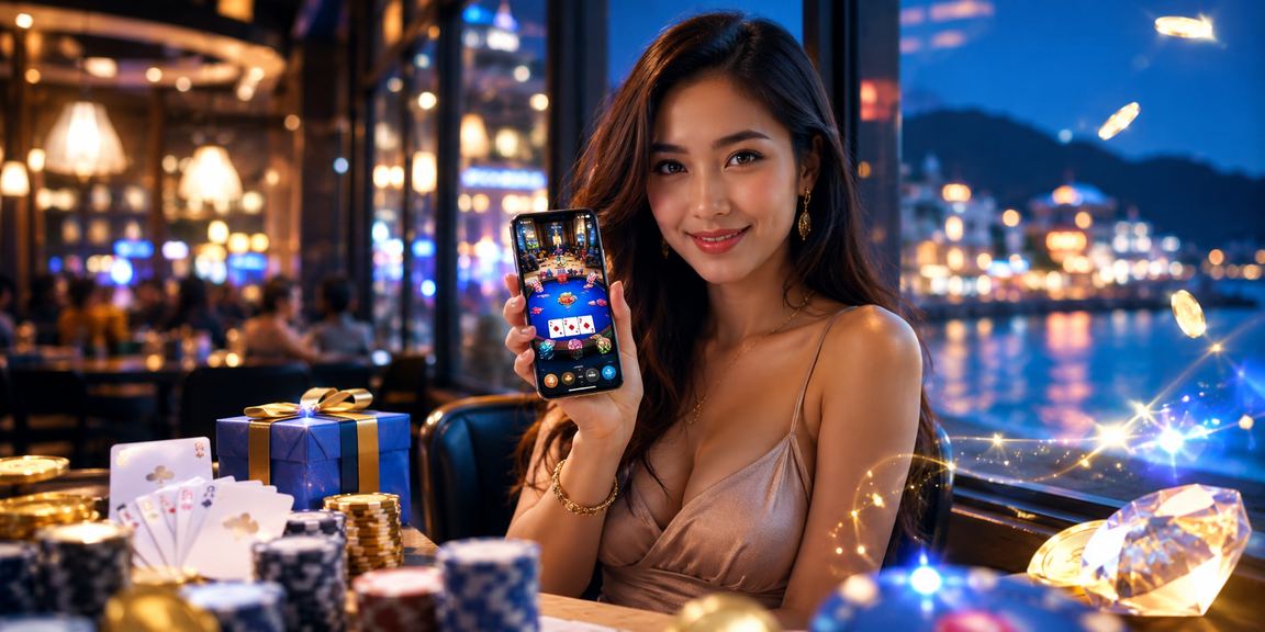 Permainan poker kasino Malaysia gaya moden dengan suasana neon